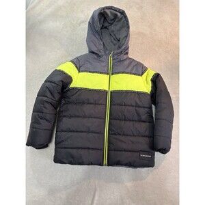 Calvin Klein Jeans Puffer Jacket Gray & Neon Yellow Kids Boys Size Large 14/16